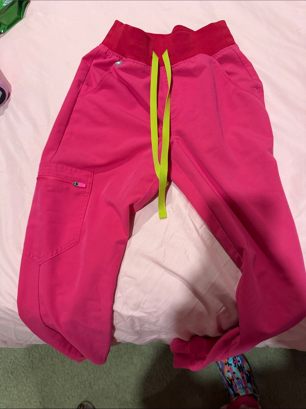 Figs Hot Pink Jogger Sweatpants with Neon Drawstring